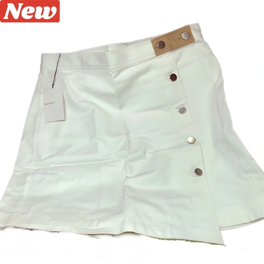 🛑CLEARANCE‼️ 🆕 BLDWN Alexis Asymmetrical Button-Down Skirt White and tan